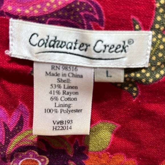 Coldwater Creek Linen Blend Fully Lined Red Floral Jacket Sz L - Picture 6 of 8